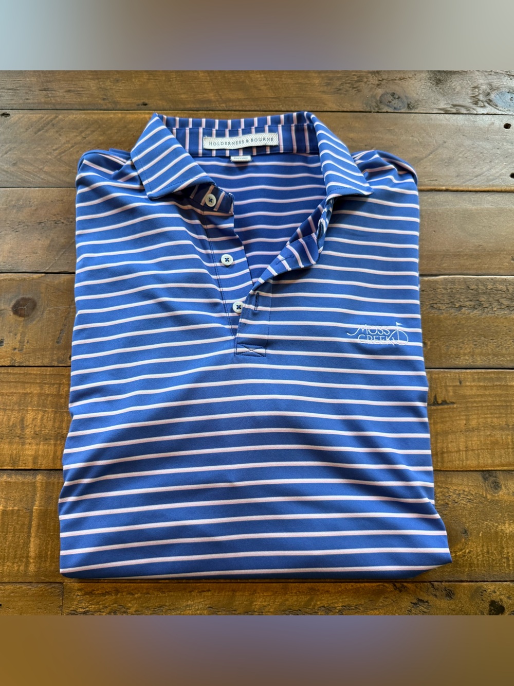 Holderness & Bourne blue stripe golf polo, size large, originally $125